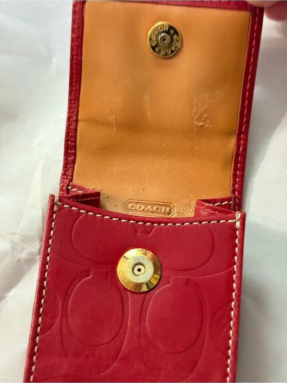 Coach Coral Red Leather Signature Glasses Case